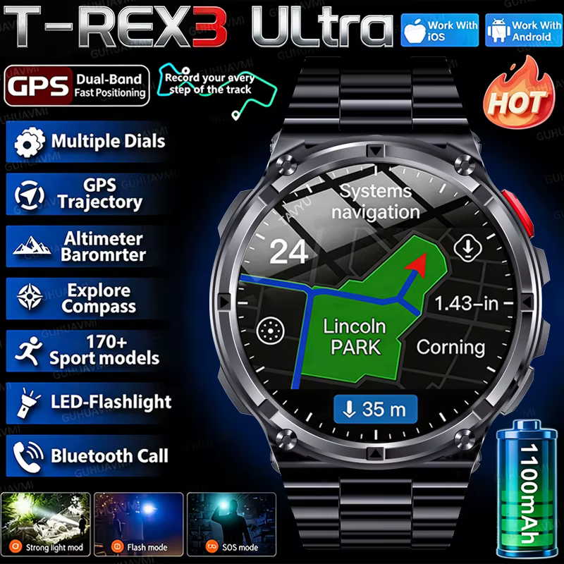 Nouvelle montre connectée T-Rex3 Pro 2026 avec batterie 1100 mAh