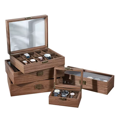 Boîte de rangement et de présentation pour montres et bijoux en bois de noyer noir massif