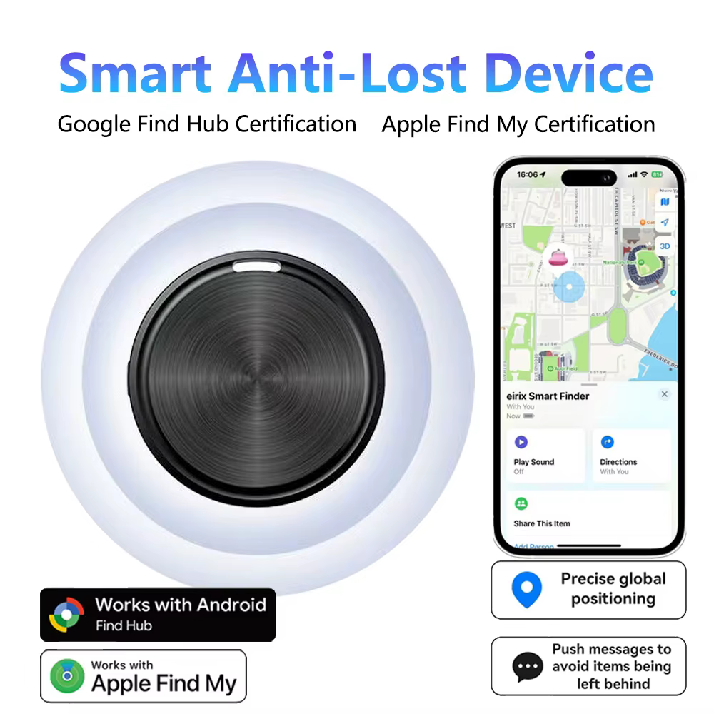 Traceur GPS double système pour Apple Find My/Android Google Find Hub App, localisateur d'objets, traceur de vélo/sac