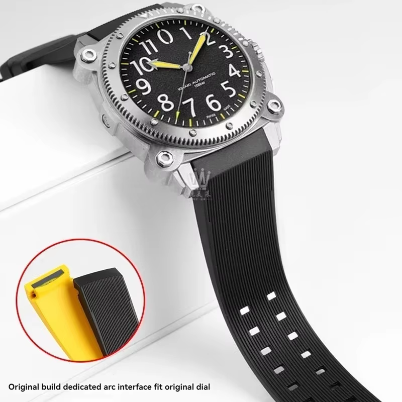 Pour Hamilton kaki plongée profonde H78585333 H78505330 H78535380 bracelet de montre étanche 24mm bracelet en caoutchouc noir jaune bracelet