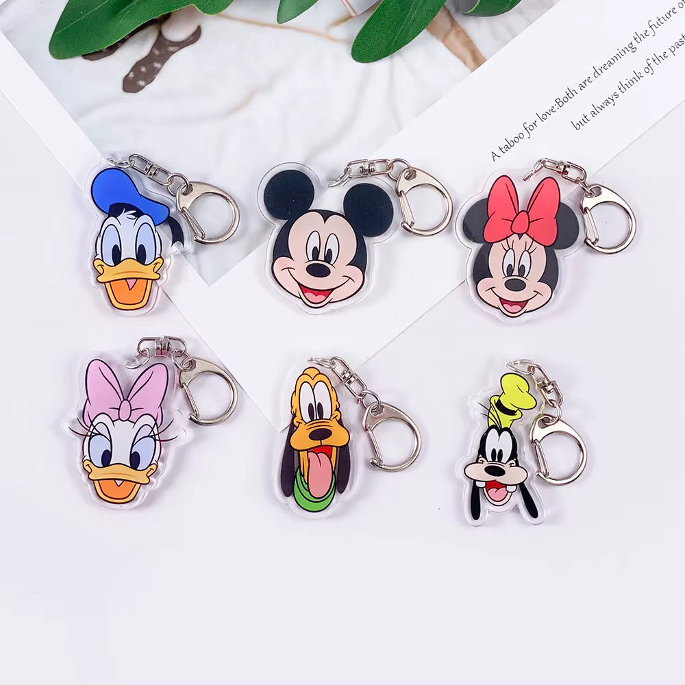 Porte-clés en acrylique Disney Mickey Mouse Minnie Mouse, accessoires mignons pour sac, pendentif pour sac à dos, cadeaux pour amis, 1/6 pièces
