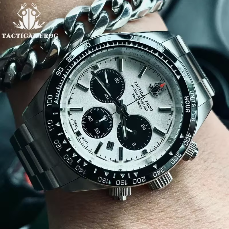 Tactique grenouille V2 chronographe solaire montre à Quartz saphir cristal miroir lunette en céramique 200M étanche