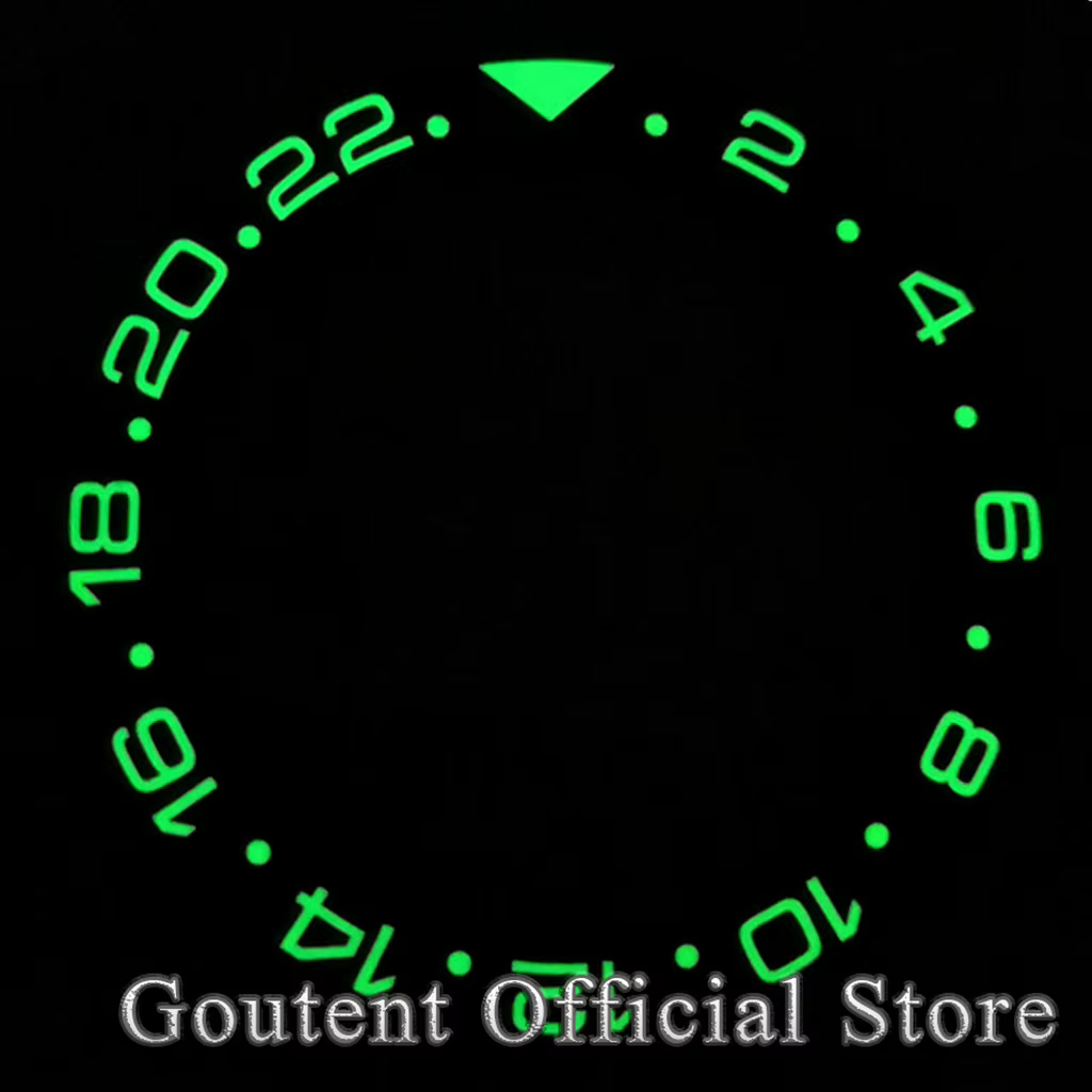 Goutent 38mm GMT Super lumineux rouge bleu noir vert céramique/aluminium montre lunette lumineuse insérer anneau GMT