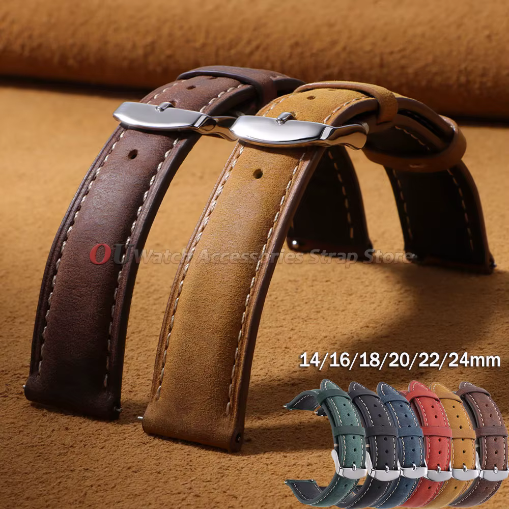 Bracelet de montre en cuir vintage 14mm 16mm 18mm 20mm 22mm 24mm pour Seiko