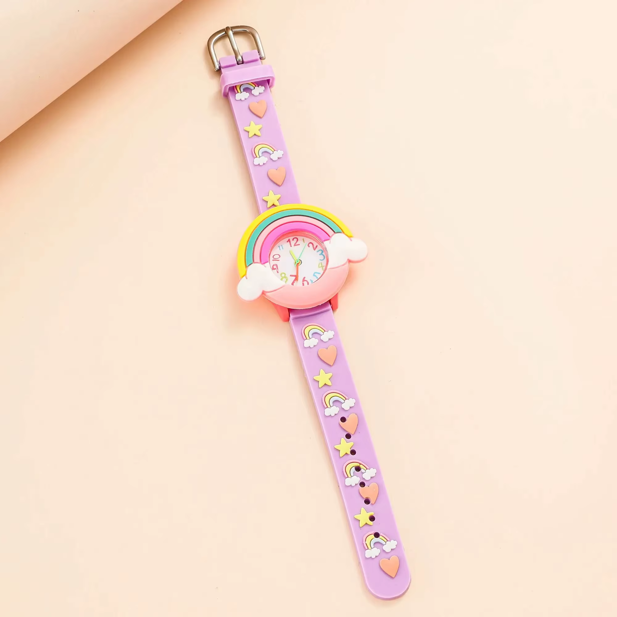2024 nouveau arc-en-ciel nuage imprimé bracelet en Silicone montre pour enfants fille mignon dessin animé