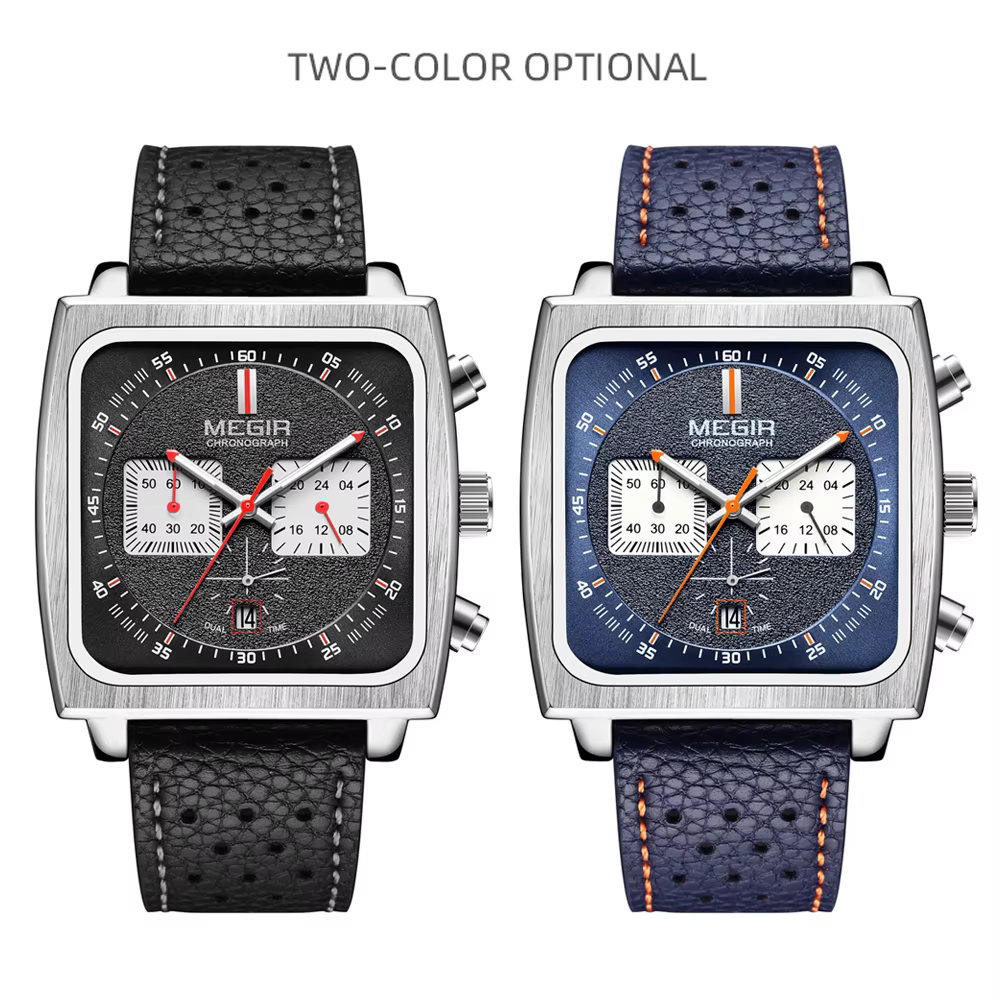 MEGIR 2182 luxe mode sport chronographe multi-fonctionnel militaire en cuir Date montres pour hommes Relogio Masculino