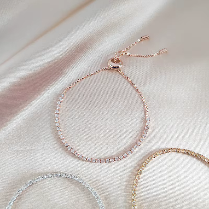 Bracelets de Tennis de luxe en zircone cubique pour femmes, Simple, carré, couleur or Rose, bijoux coréens pour filles