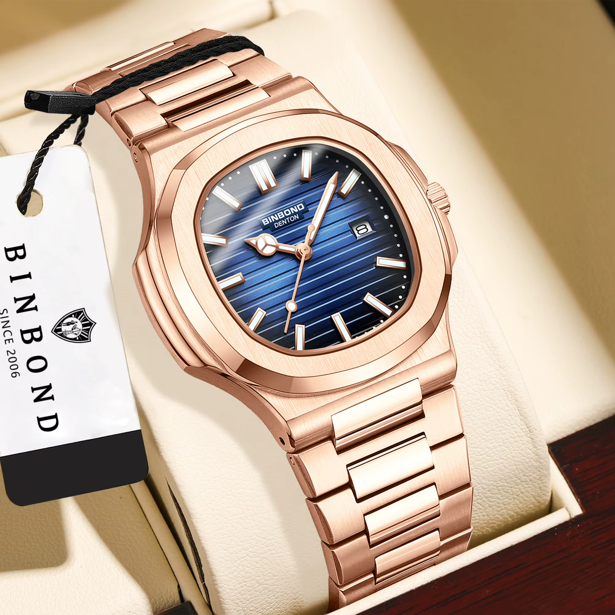 Montres-bracelets en quartz robustes originales BINBOND pour hommes, montres de luxe lumineuses, étanches, avec date automatique, précises, montres décontractées pour hommes, reloj