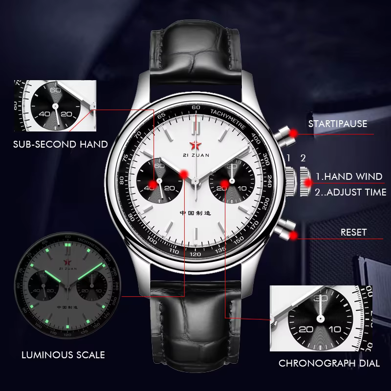 Red Star KrasnoMens-Montre-bracelet mécanique chronographe