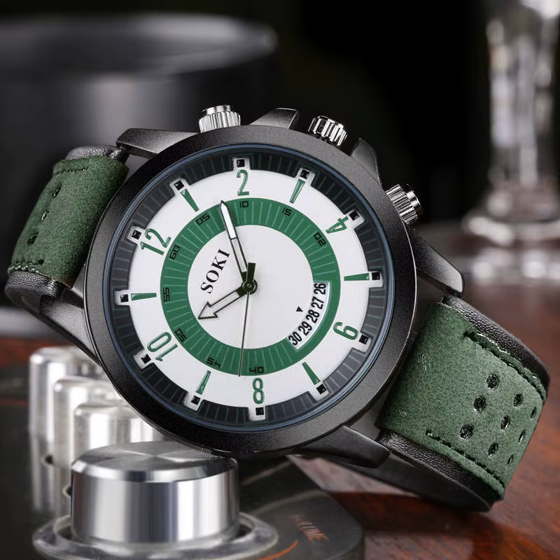 Montres-bracelets de sport avec bracelet en cuir pour hommes