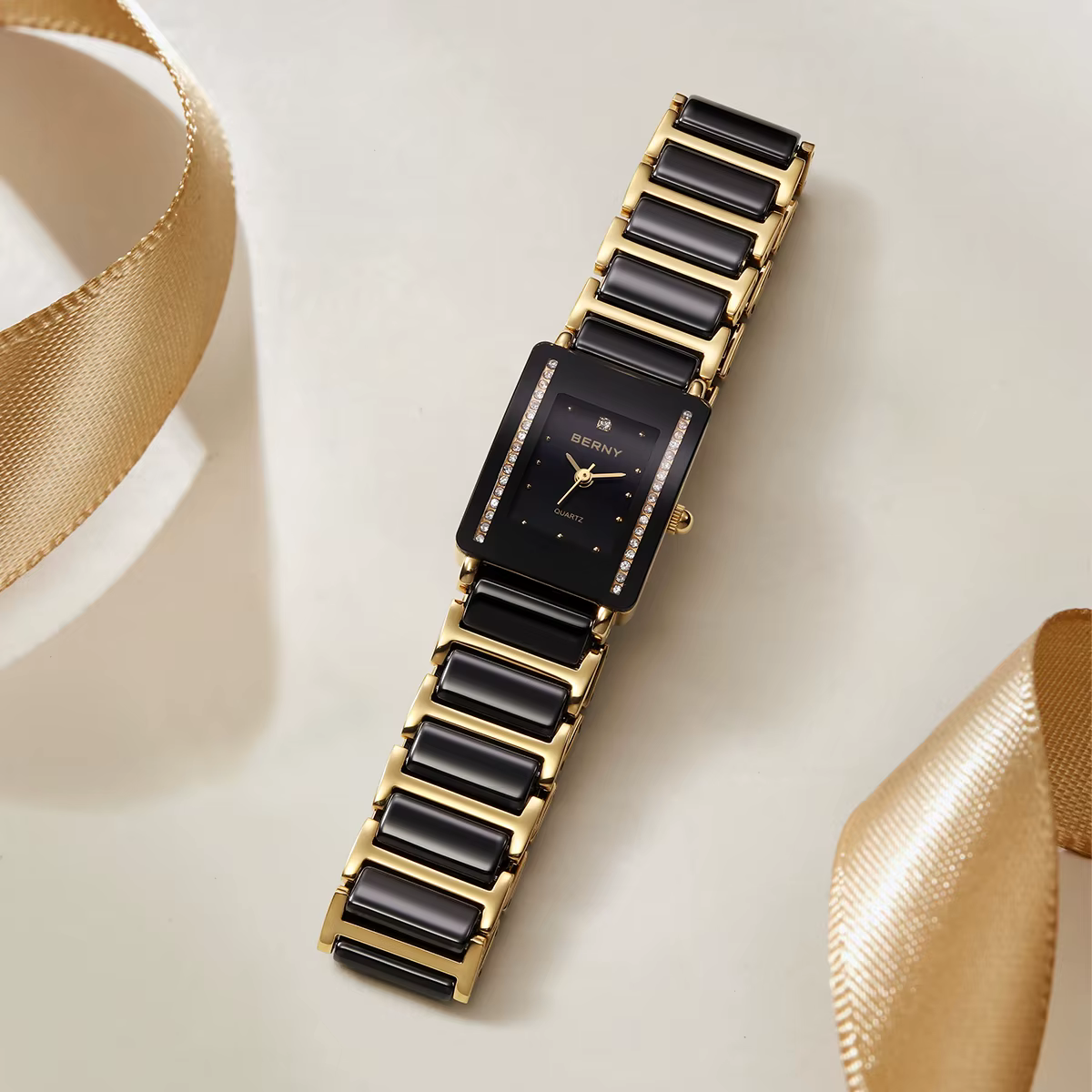 BERNY céramique Quartz femmes montre mode Rectangle hommes/femmes montre-Bracelet de luxe diamant or Couple montres