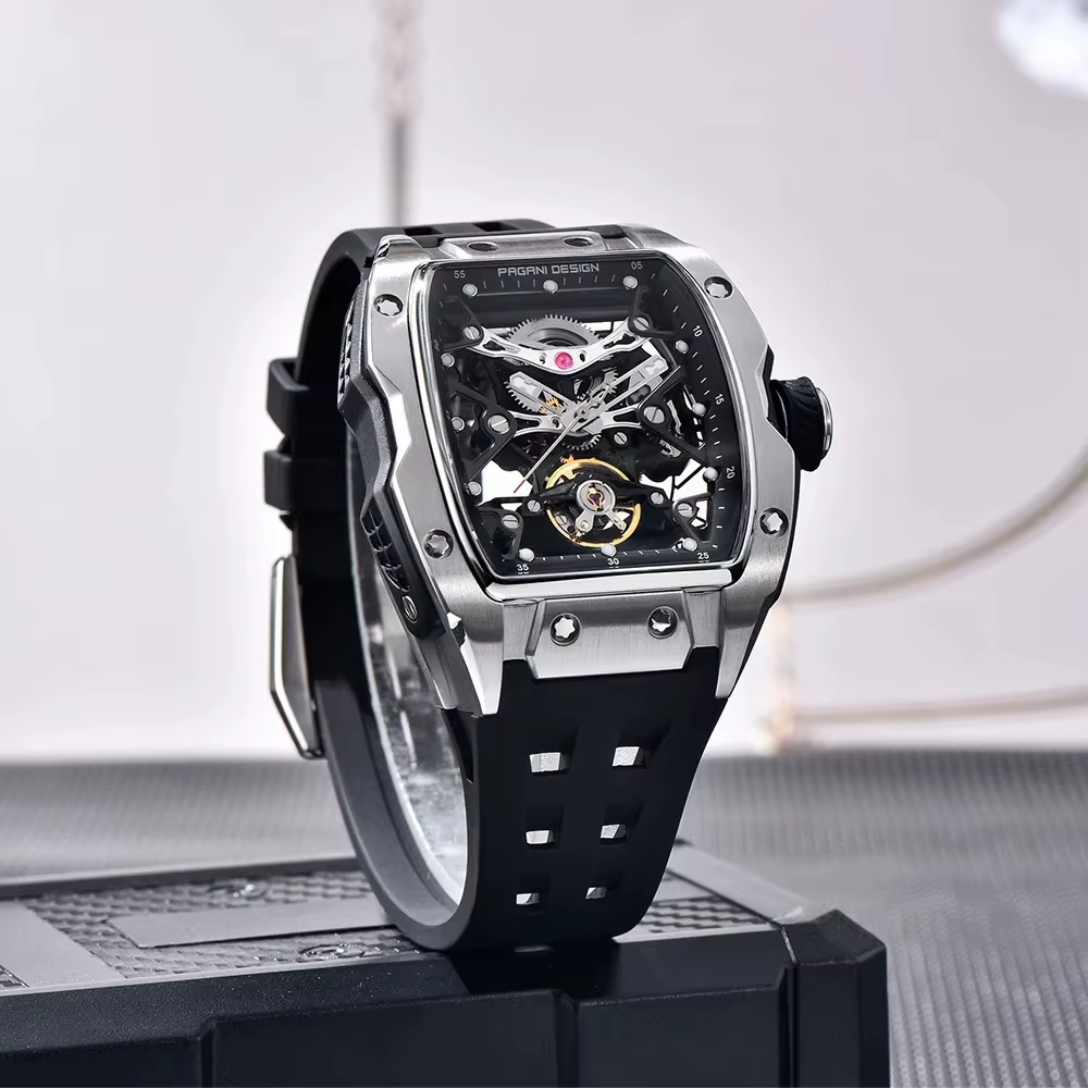2025 nouveau design pagani montre squelette haut de gamme pour hommes starp en caoutchouc étanche lumineux tendance de