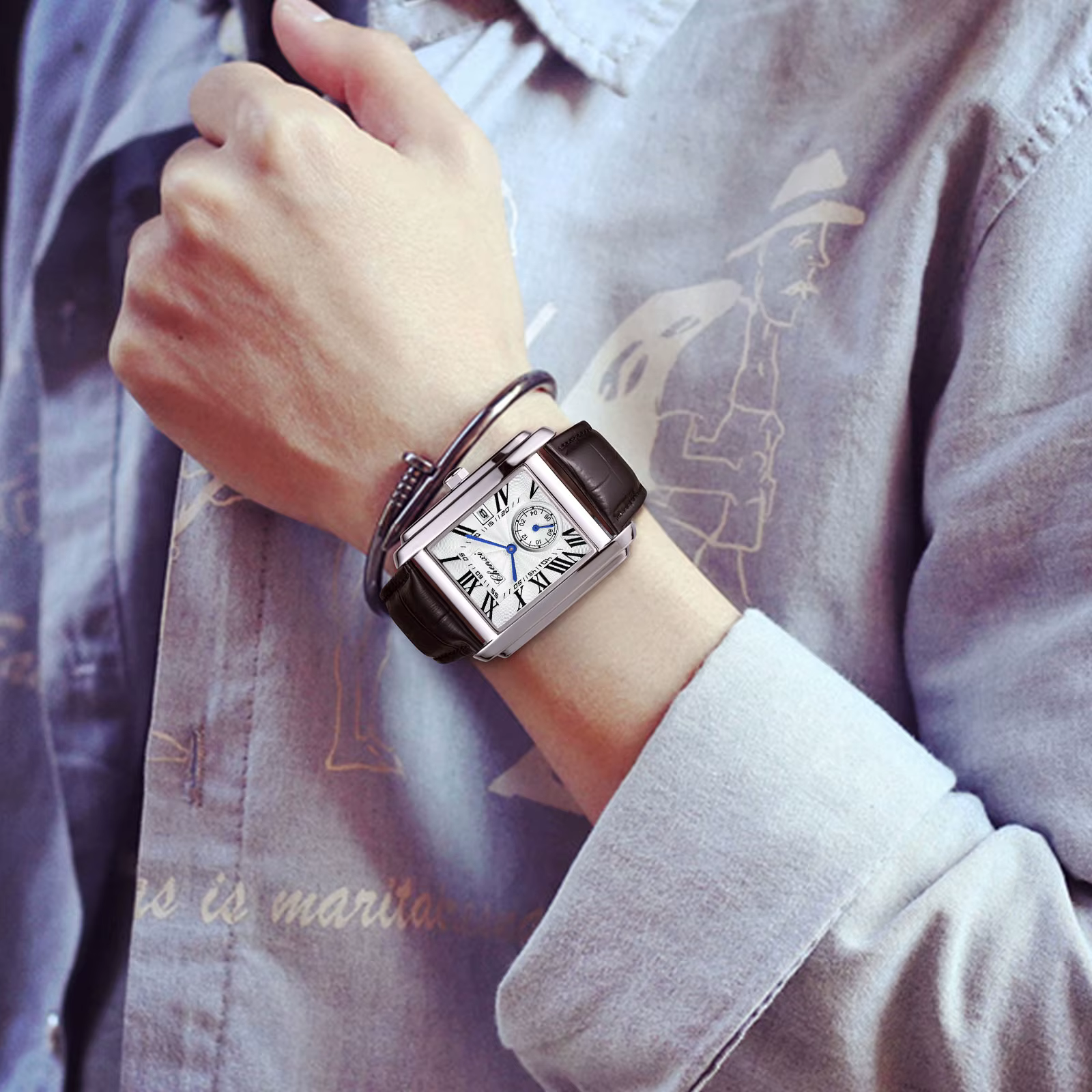 Chenxi-Montre de dehors Rectangulaire en Cuir group pour Homme