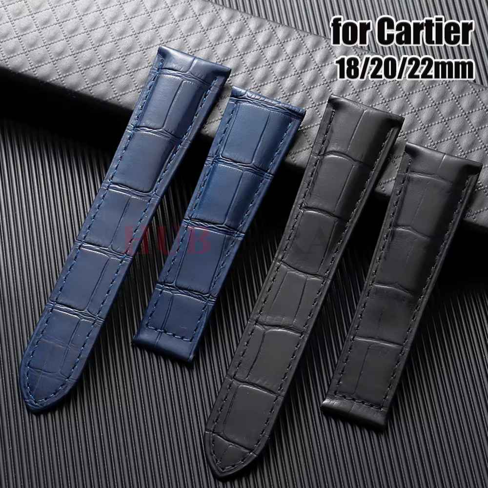 18mm 20mm 22mm Bracelet en cuir véritable pour Cartier Solo Tank hommes femmes bleu marron