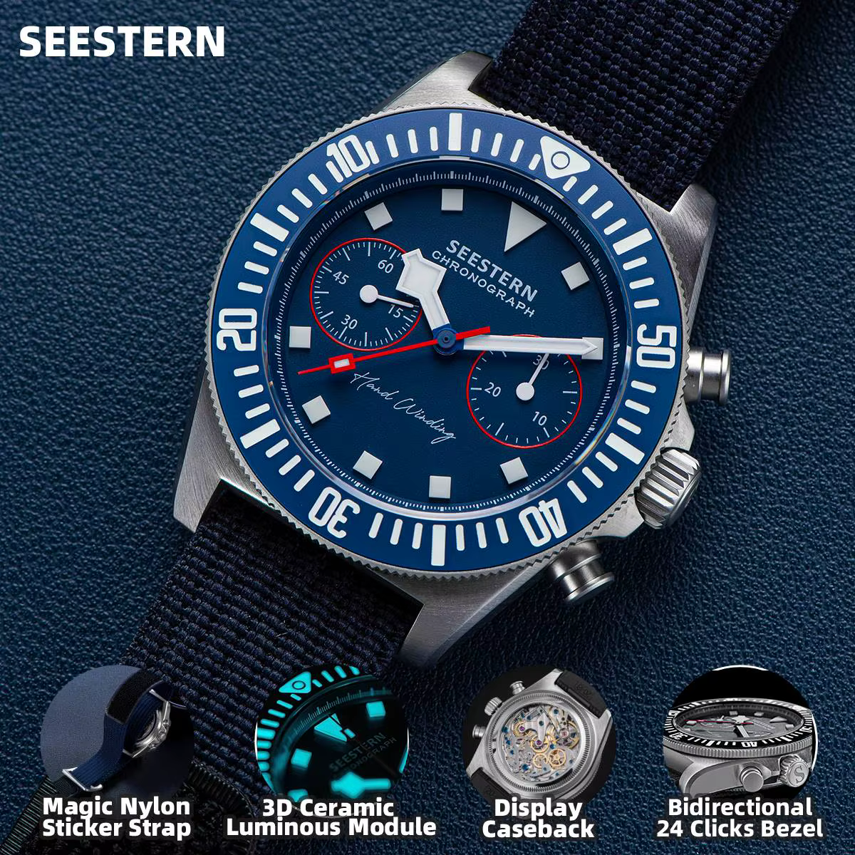 Montre chronographe mécanique Tianjin ST1901 pour homme
