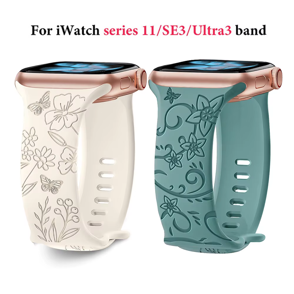 Bracelet gravé Floral pour Apple Watch 11 10