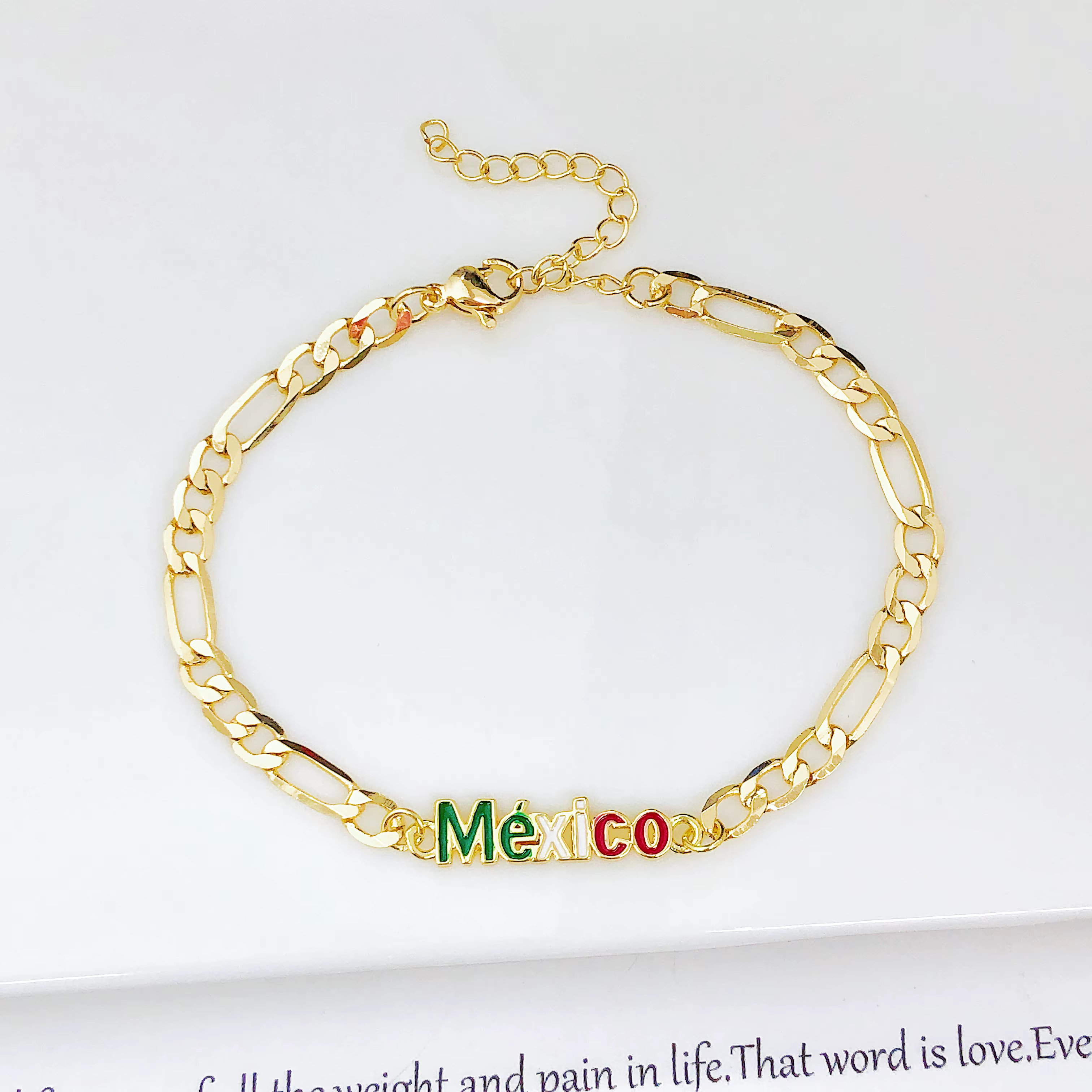 Nouveau bracelet chaîne cubaine drapeau Colombie Mexique pour femmes et hommes, avec breloque cœur émaillé carte du pays, bijou patriotique, cadeau