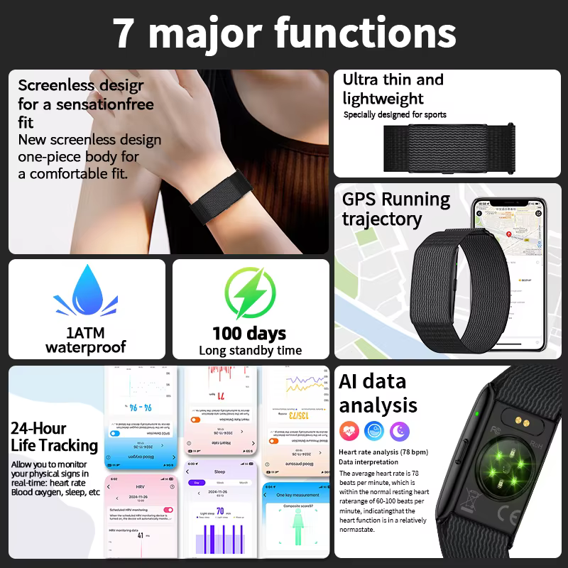 LIGE sans écran bracelets intelligents avec fréquence cardiaque sommeil AI moniteur de santé rapport Bracelet intelligent montres de Notification d'appel entrant