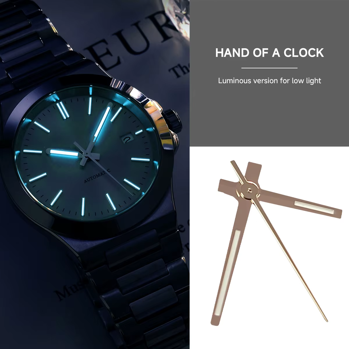 Aiguilles or Rose argent or montre main glace bleu/bleu/vert lumineux pour NH35/NH36/4R/7S mouvement haute qualité