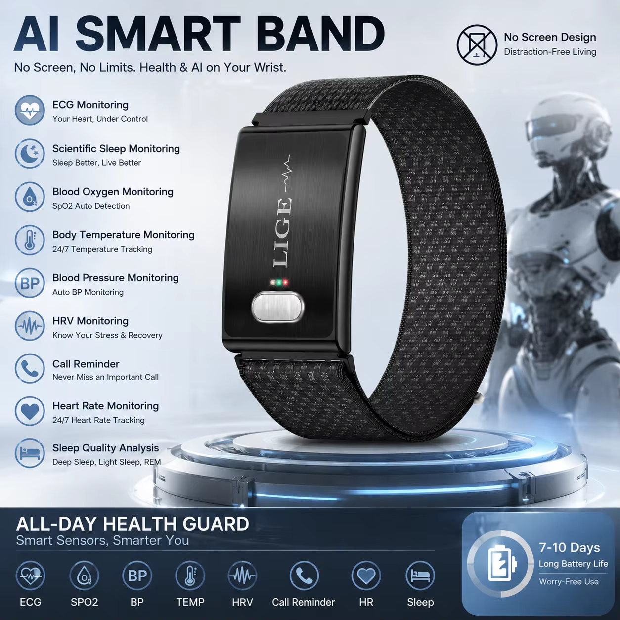Nouveau Bracelet Connecté ECG 2026 avec Moniteur de Fréquence Cardiaque 24h/24