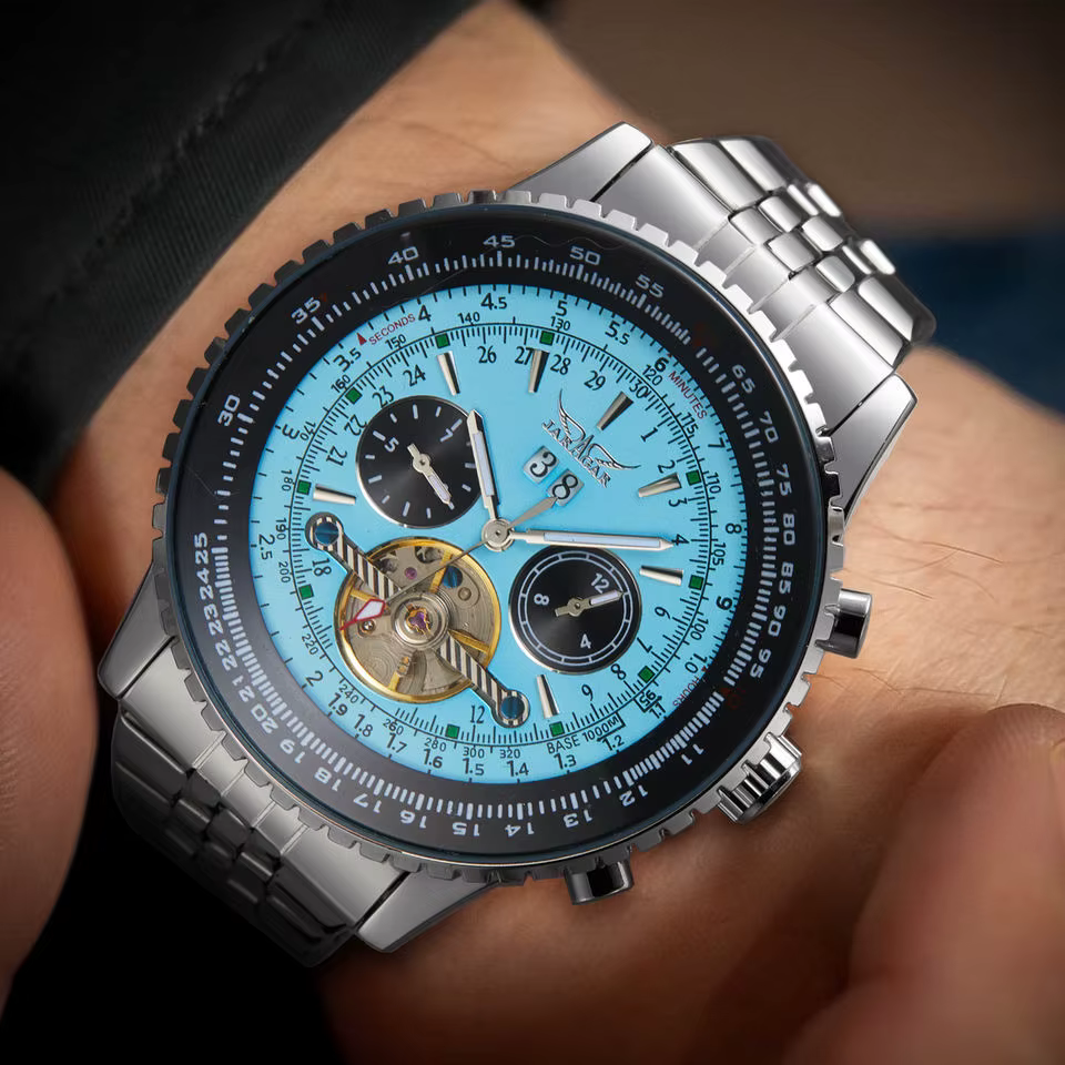 Montre automatique de sport militaire bleue pour hommes