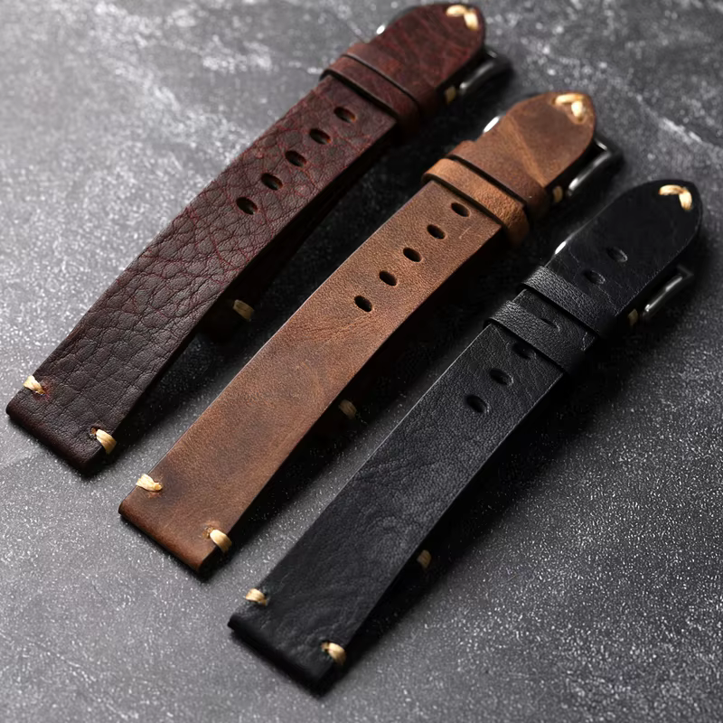 Bracelet de montre vintage en cuir véritable fait main 18 20 22MM