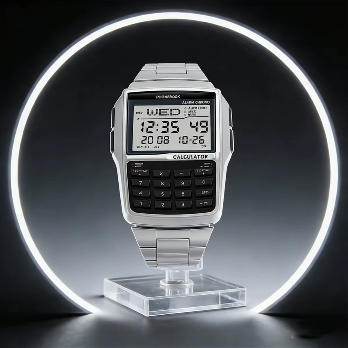 (DT80) Montre calculatrice en acier inoxydable