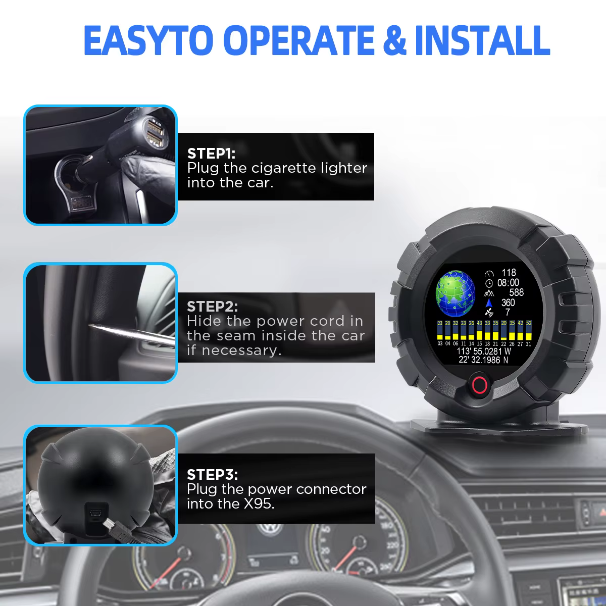 X95 GPS affichage tête haute compteur de pente horizontale inclinomètre
