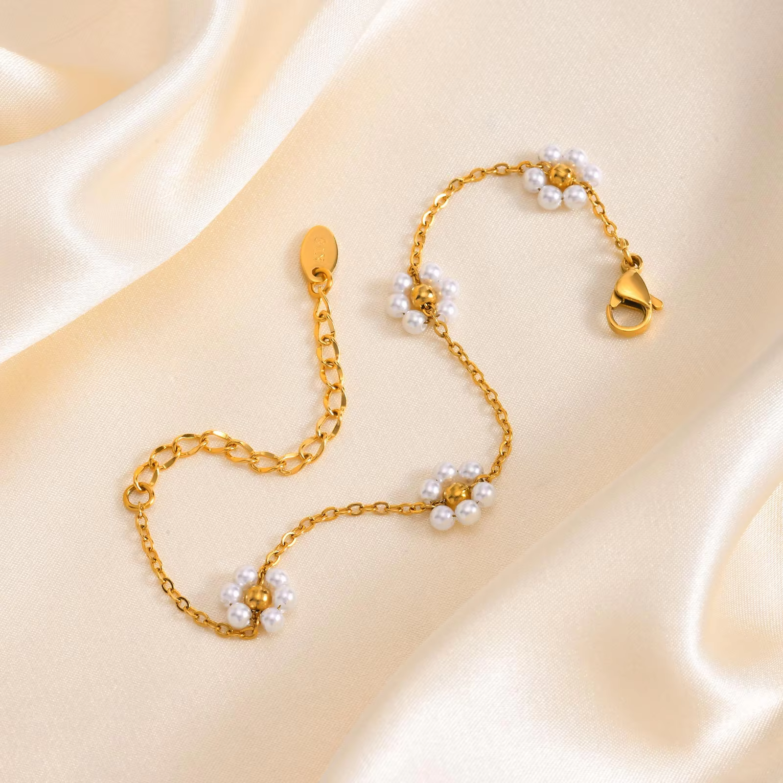 Destroy AndrFlower-bracelet pour femmes, bracelet plaqué or JO18 K, maillon ajustable en acier inoxydable, bijoux boho d'été