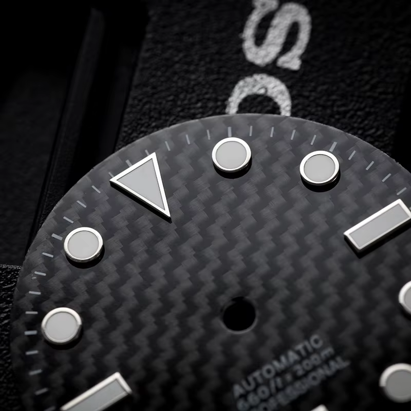 Cadran noir en Fiber de carbone 28.5mm BGW9 bleu Lume sans Logo pour Seiko SUB SEA NH35/36/38 boîtier de mouvement automatique Mod pièces accessoires