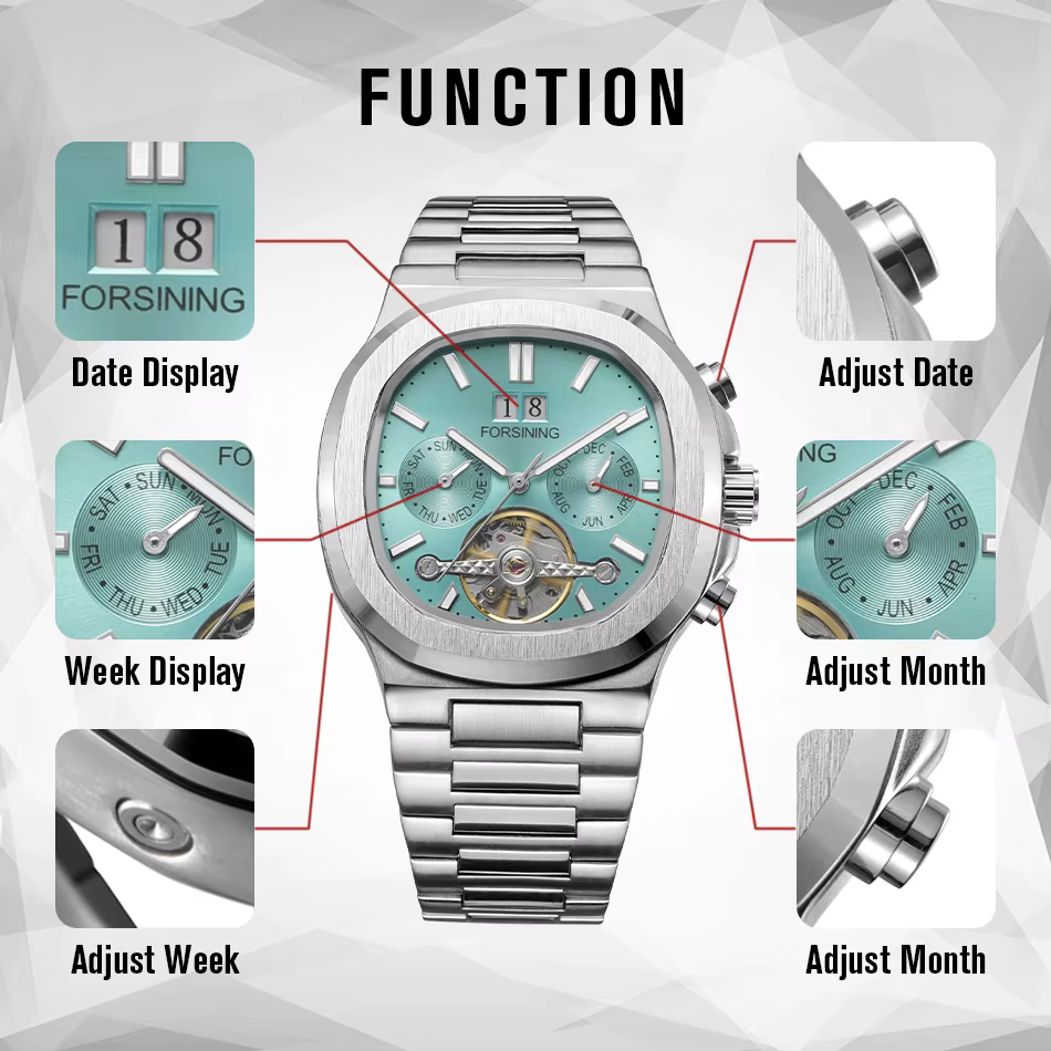 Forsining 481 homme nouvelles marques Tourbillon montre semaine Date mouvement automatique montres mécaniques en acier inoxydable horloge étanche