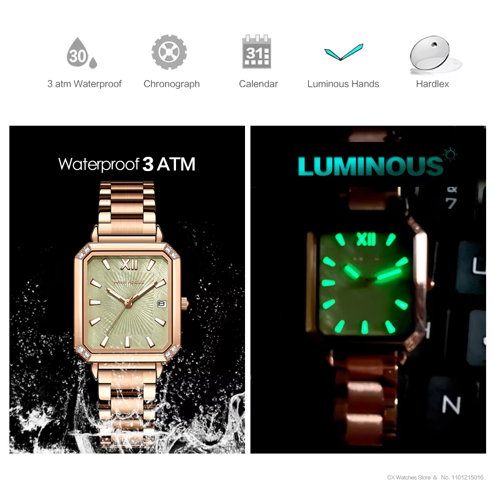MINI FOCUS-Montre à Quartz avec Cadran Carré pour Femme