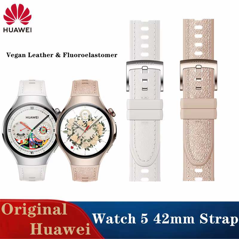 Bracelet de montre en cuir végétalien d'origine Huawei Watch 5 42 mm
