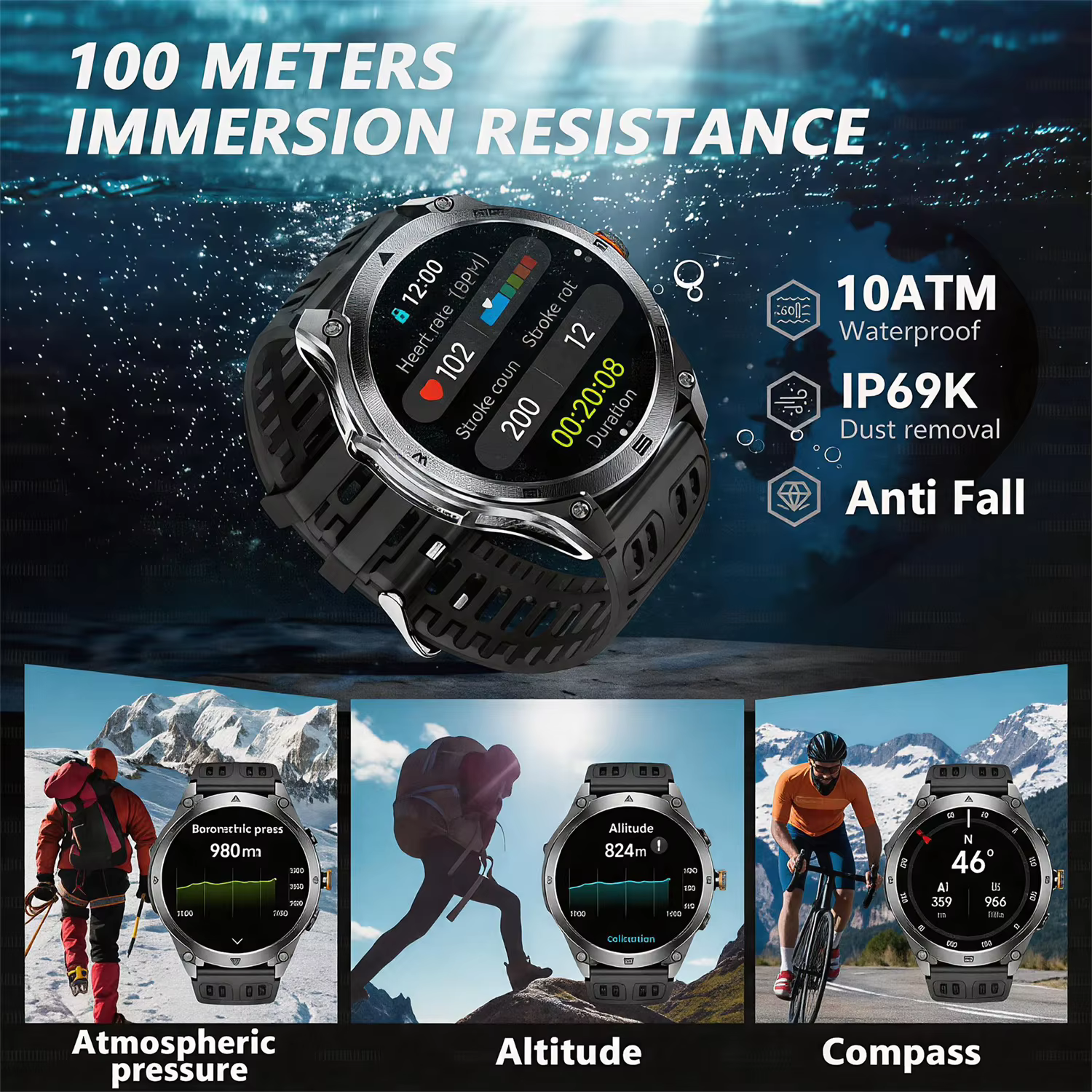 Montre connectée GPS avec carte intégrée de qualité militaire