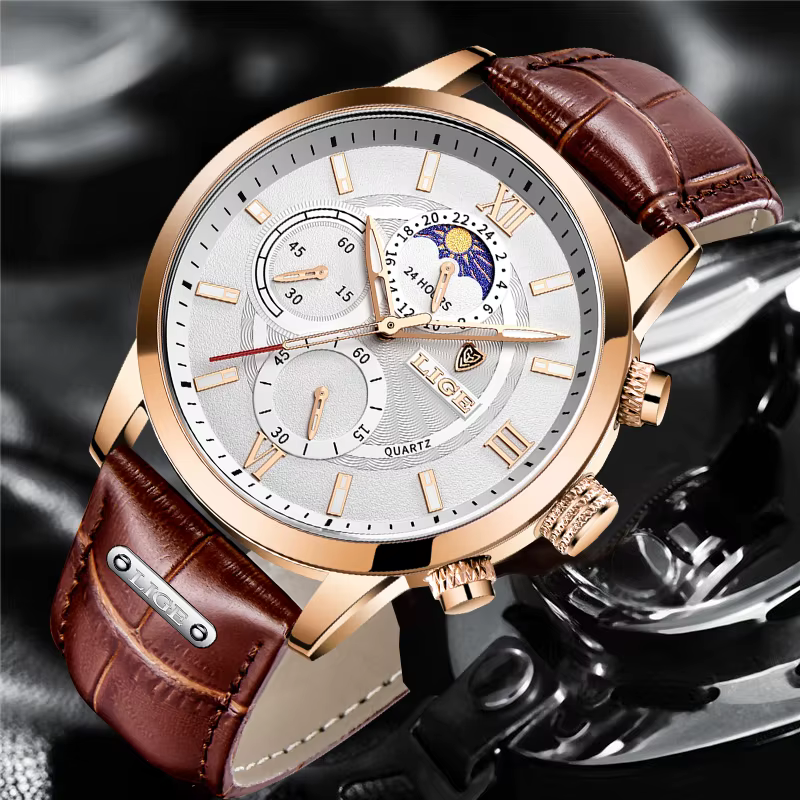 LIGE mode 24 heures Phase de lune montre hommes Sport de plein air