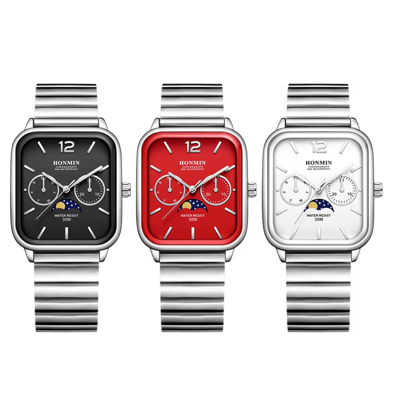 Montre multifonction carrée de petite taille avec phases de lune