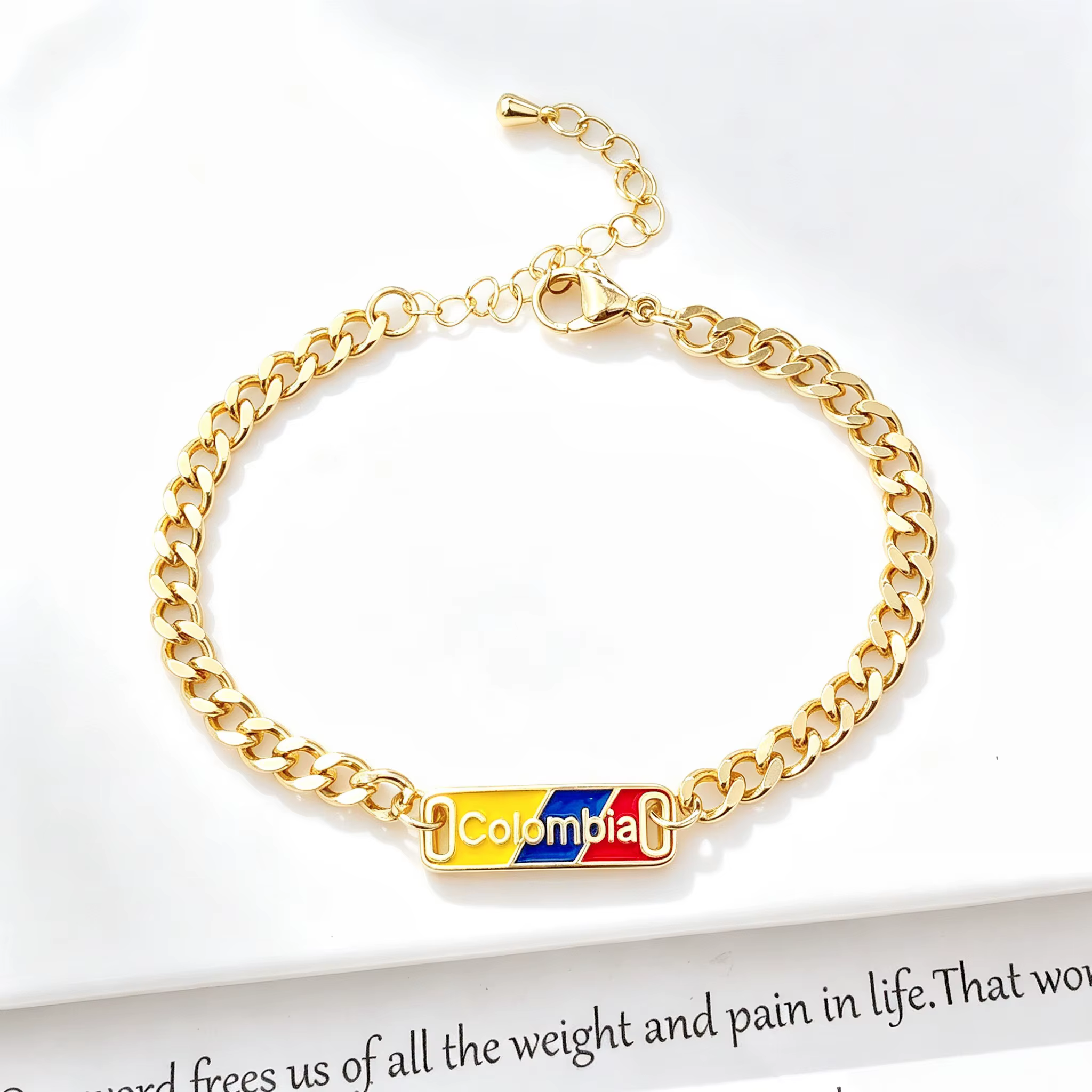 Bracelet chaîne Cuba avec drapeaux du Venezuela, de la Colombie et du Mexique pour femmes et hommes, bracelet en émail avec carte du pays et breloque cœur, bijou patriotique, cadeau