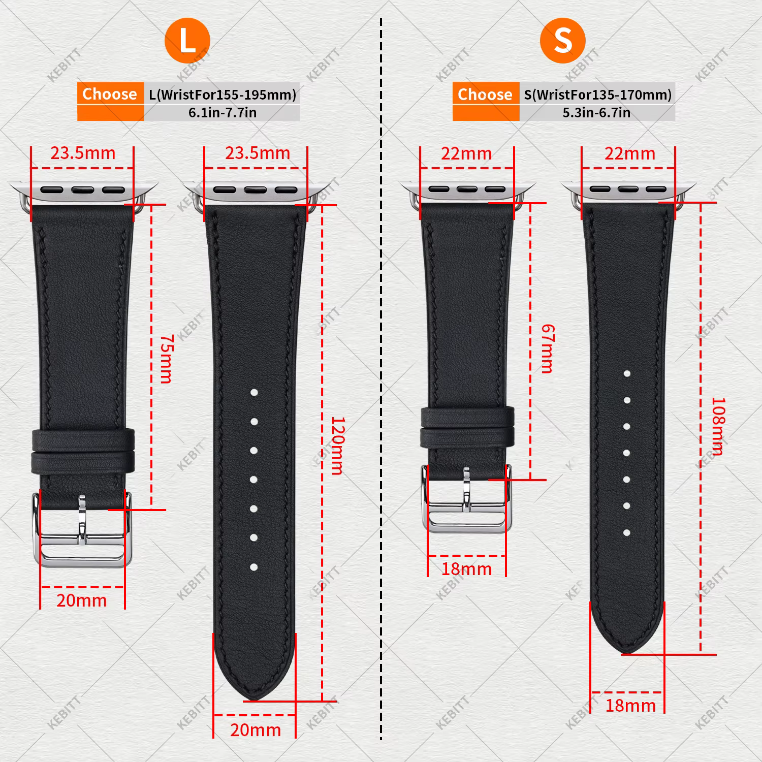 Kebitt petit poignet grande taille bande selon le choix S L pour Apple Watch 11 10 Bracelet Iwatch 46 42 41 45 49mm