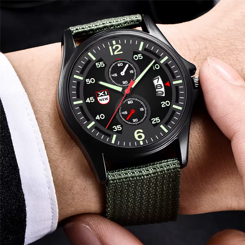 Reloj Hombre véritable marque XINEW hommes montres noir étudiants garçons mode bracelet en Nylon armée sport Date montre Relogio Masculino