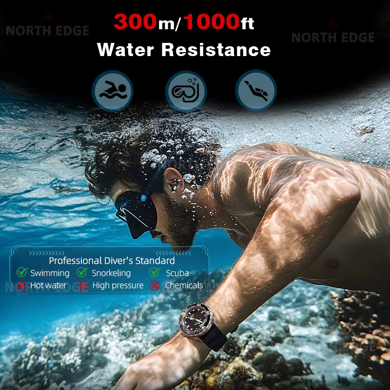 Montre de plongée solaire NORTH EDGE TRITON-TI en titane et acier inoxydable