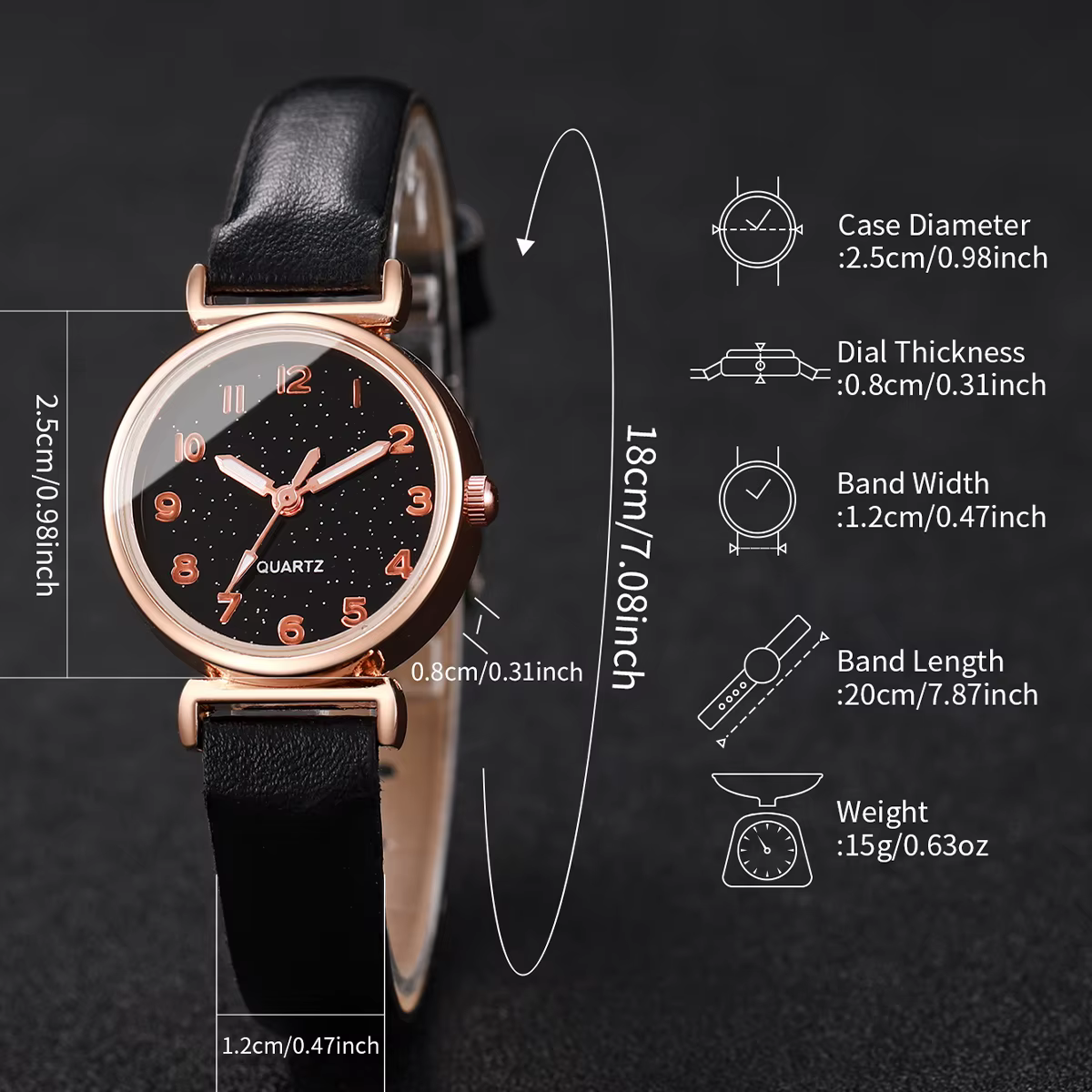 Montre à quartz avec bracelet en cuir et cadran ciel étoilé pour femme