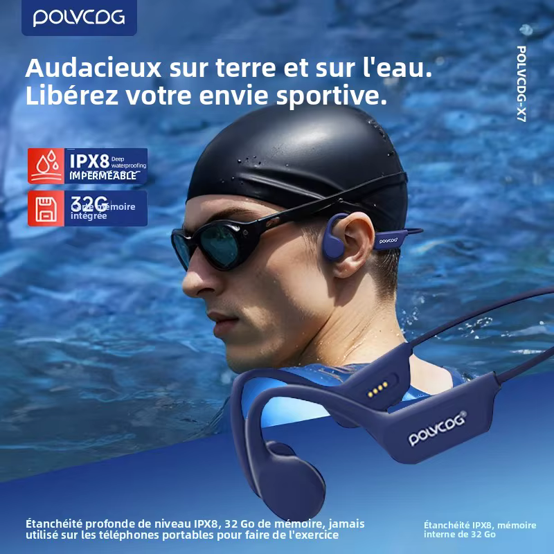 POLVCDG casque à Conduction osseuse IPX8 32GB Bluetooth 5.3