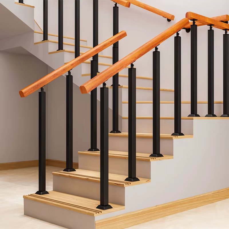 Main courante d'escalier garde-corps Simple en fer forgé colonne d'escalier Baluster en bois massif intérieur grenier Villa balcon clôture en bois