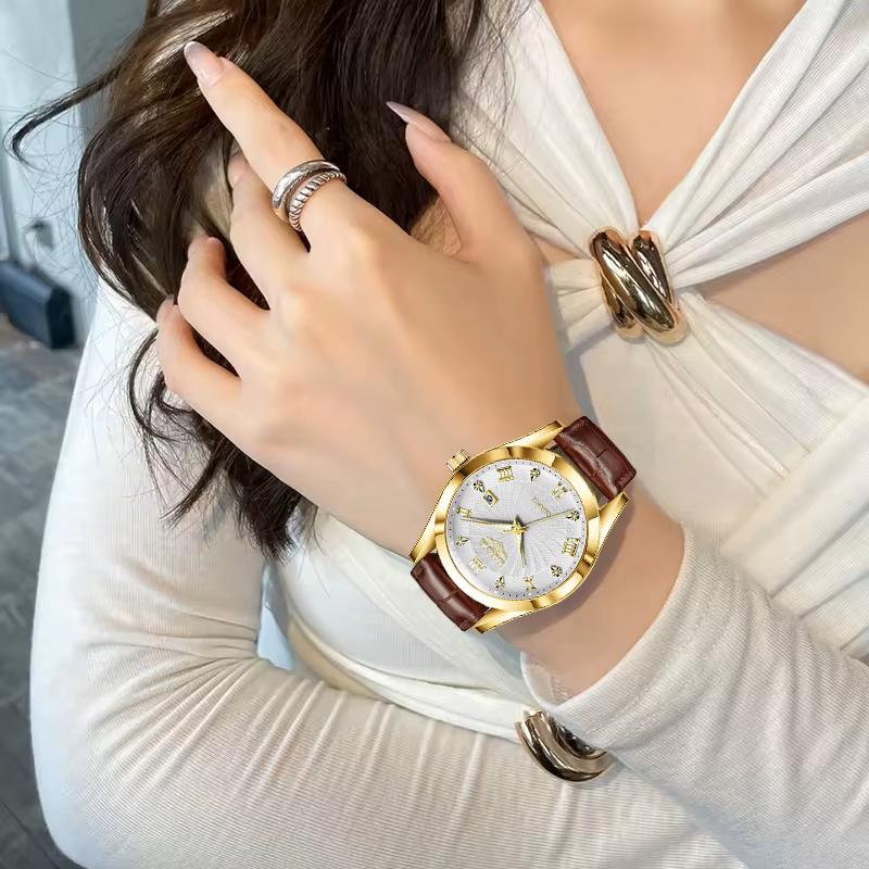 Montre étanche en cuir pour femme