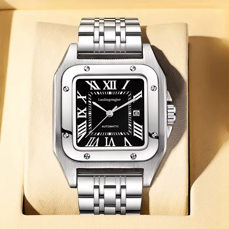 Montre mécanique automatique carrée de luxe haut de gamme pour hommes