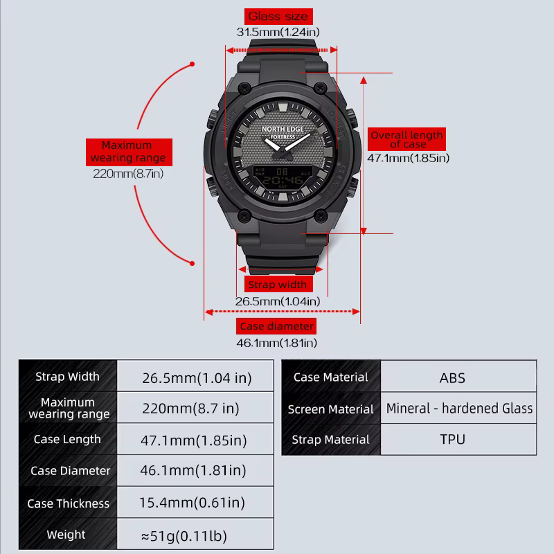 Montre numérique militaire NORTH EDGE FORTRESS pour homme