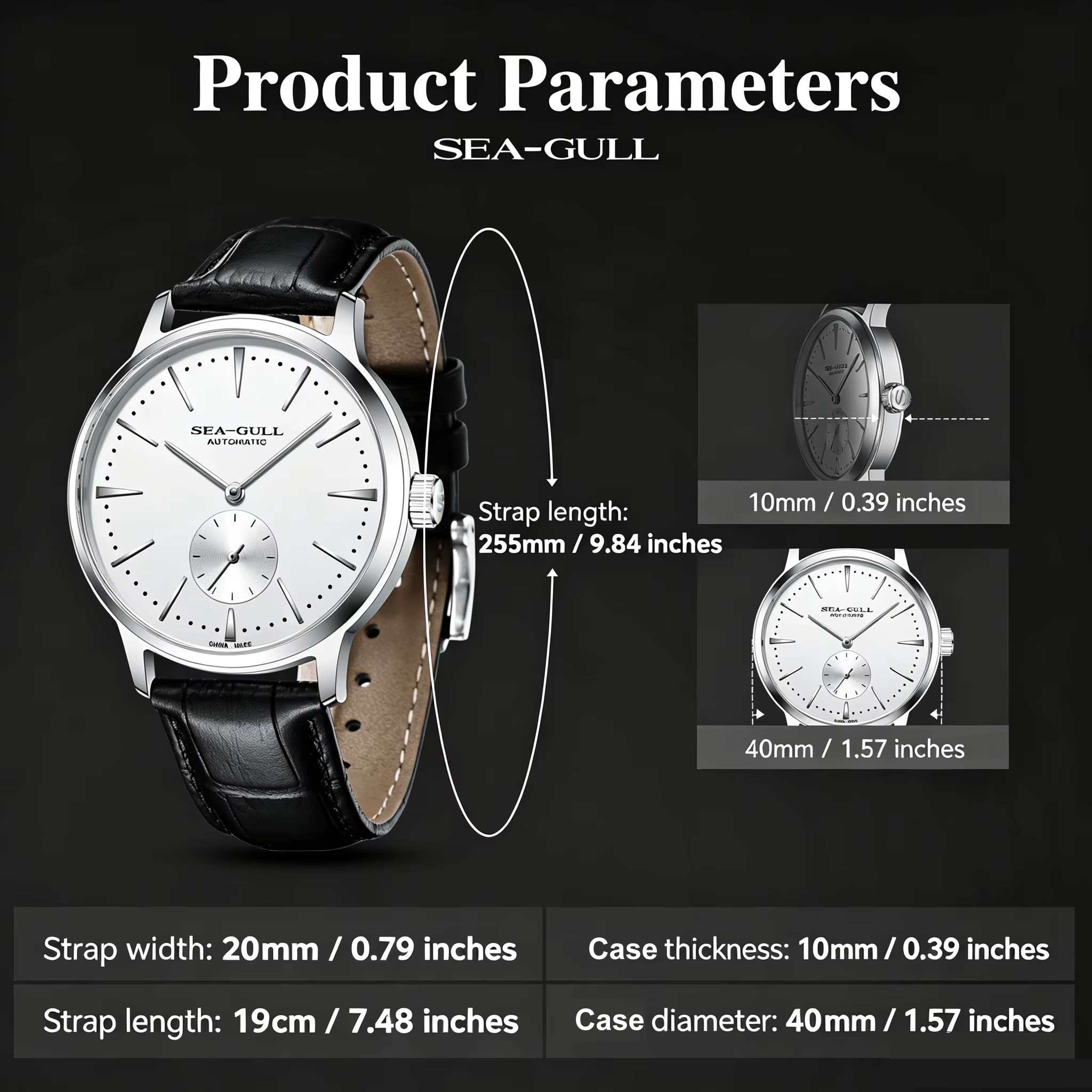 Seagull nouvelle montre d'affaires montres mécaniques pour hommes 50 m étanche en cuir Valentine