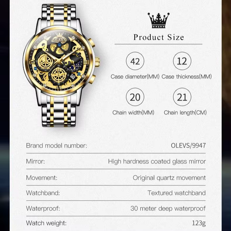 OLEVS montres pour hommes Top marque de luxe Original montre à Quartz étanche pour homme or squelette Style 24 heures jour nuit nouveau