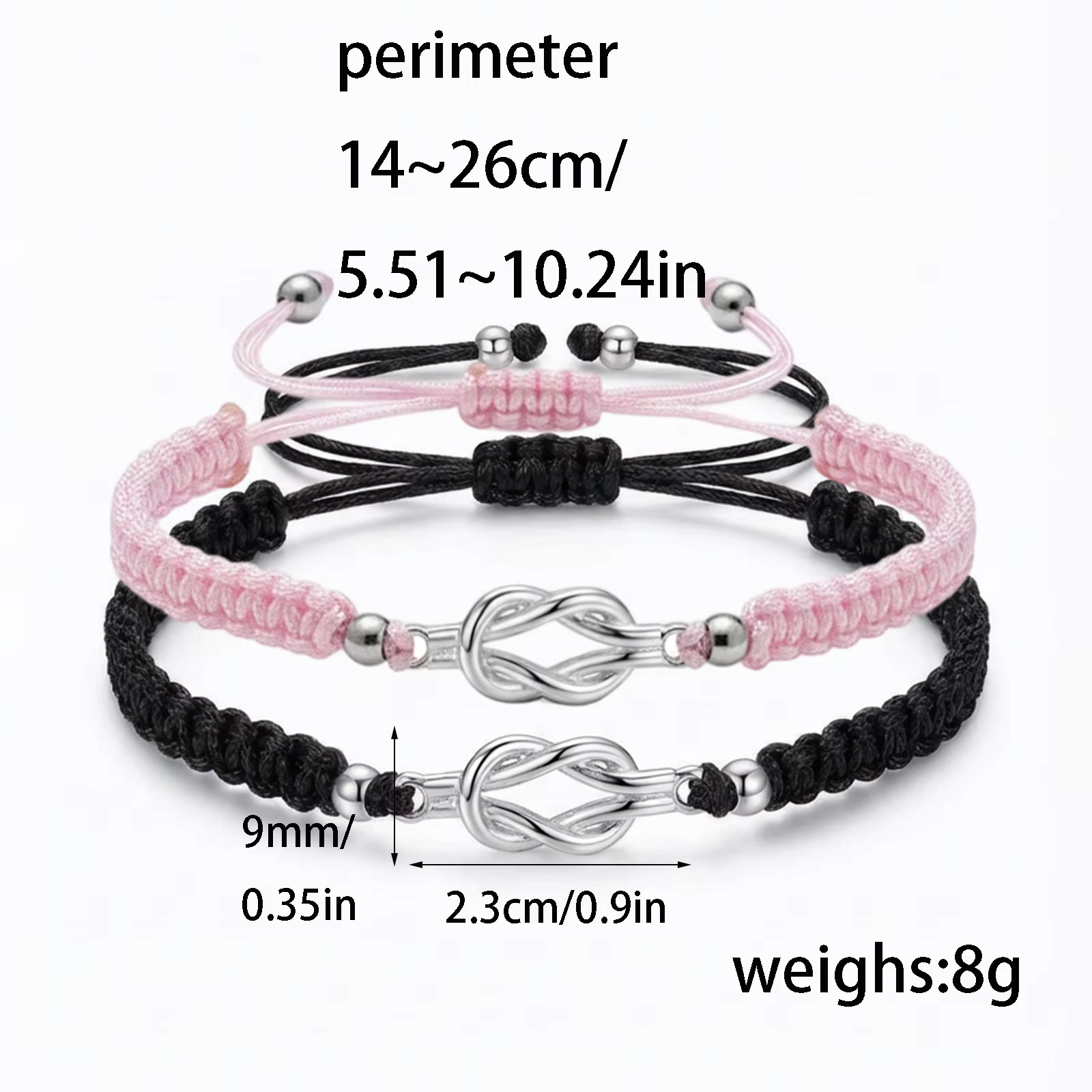 Ensemble de bracelets pour couple Infinity Knot pour femmes et hommes, noir et rose, bracelet en corde tressée réglable, bijoux tendance, cadeau d'amour