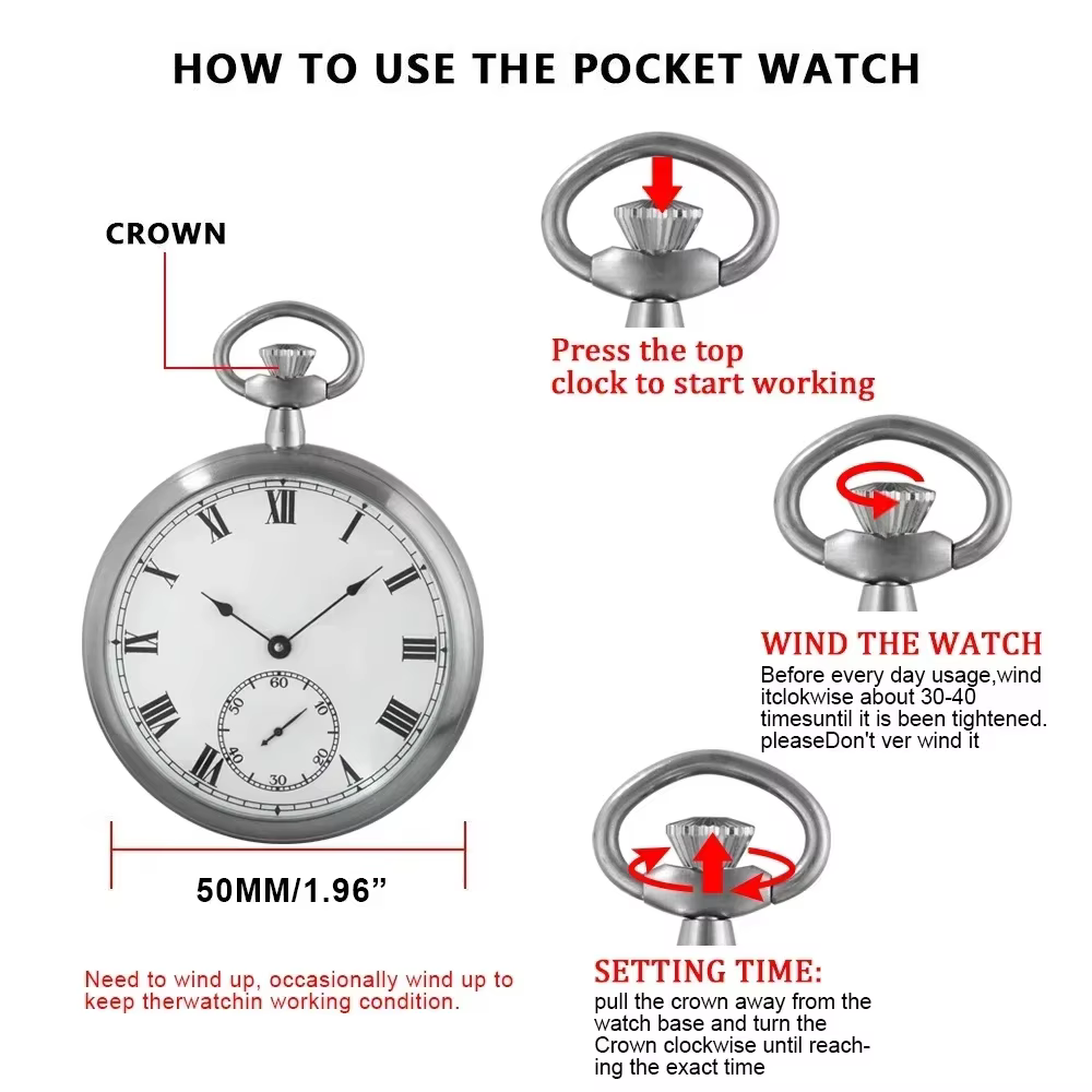 Montre de poche mécanique de luxe en acier impérial